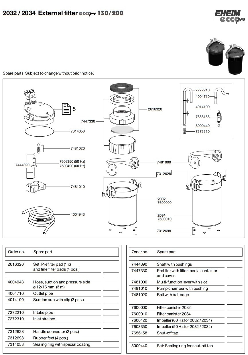 Схема деталей внешнего фильтра EHEIM ecco pro 130/200 (aqua-service.by)