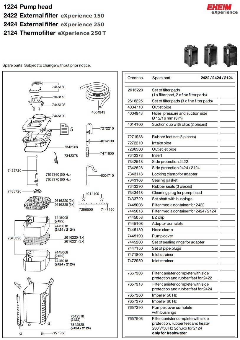 Схема деталей внешнего фильтра EHEIM eXperience 150/250 (aqua-service.by)